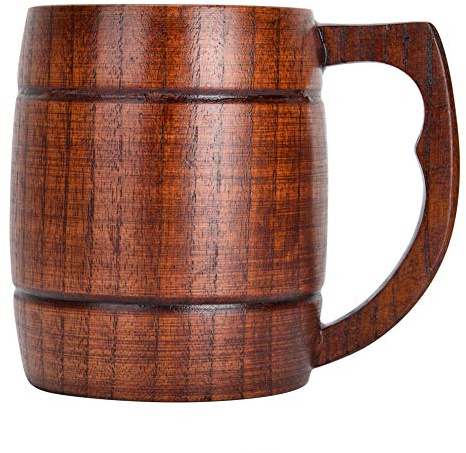 Boccale di birra, Jadeshay Boccale da birra in legno - Fatto a mano boccale birra,Bicchieri da acqua bicchiere birra marrone retrò,Capacità: 400ml