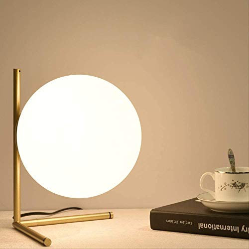 Lampada da tavolo scrivania Oro ramo con sfera in vetro bianco attacco grande E27 luce per comodino moderno minimal
