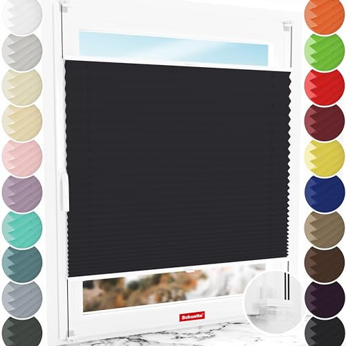 Schuette® Plissee ohne Bohren ● Thermo Kollektion: Dark Night (Schwarz) ● 130x120cm (Breite x Höhe) ● Suprafix Faltrollo Klemmfix 2.0 Rollo ● 60 Sekunden Plisseerollo Montage inkl. Video