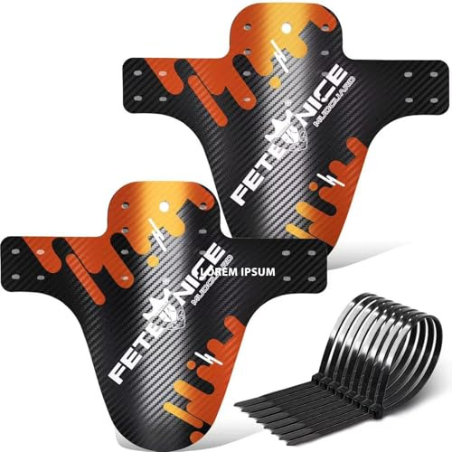FETESNICE 2 Piezas de Fibra de Carbono Textura MTB Bicicleta Guardabarros Delantero Trasero DH Ciclismo 24/26/27,5/29 Mountain Bike Guardabarros (Carbono Polipropileno, Naranja)