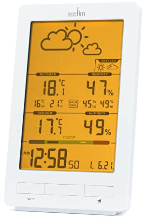 Acctim Skyler 6 in 1 Barometric Weather Station with Outdoor Sensor Temperature & Humidity Display White