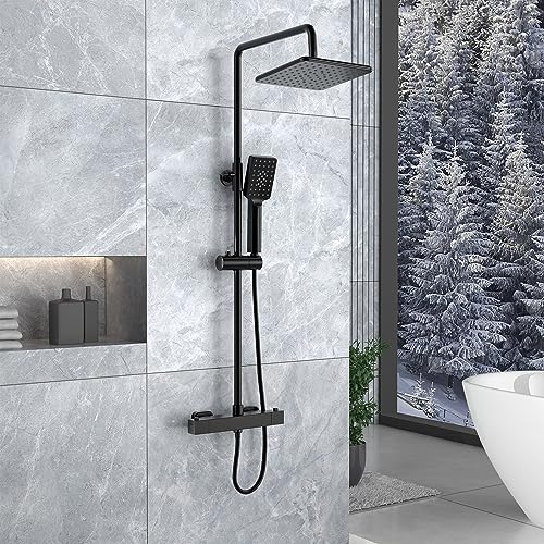 MORADO Schwarzes Dushcharmatur komplettset,duschset mit armatur,Duschsystem mit thermostat,Regendusche Duschsystem mit Duschkopf,Duscharmatur mit thermostat,matt schwarz