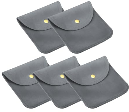 PATIKIL 10 x 10 cm smyckepåsar med tryckknapp, 5-pack smycken i sammet, bärbar mjuk förvaring för halsband, armband, örhängen, klockringar, brosch, mörkgrå
