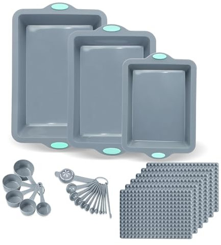 To encounter Set di 26 teglie da forno in silicone, antiaderenti, con tappetini da forno, resistenti al calore, con telaio rinforzato in metallo più resistente, grigio chiaro