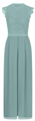 APART Fashion Damen Eleganter Jumpsuit, Spitzentop und Chiffonhose, ärmellos, Stehkragen mit Spitzenkragen, Taillendetail, Hose mit weitem Bein, Outfit für Abendpartys und Hochzeitsgäste