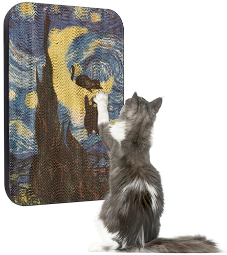 LESISSMER Art Cat Scratcher, Wall-Mountable Cat Scratching Board, Cat Wall Scratcher 16.7x11x1 Inch Cat Scratch Pad and Cat Scratchers for Indoor Cats Toy Furniture Protector（Starry Night）