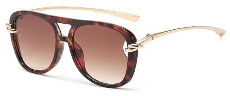 LJCZKA Gafas de Sol Piloto Grande Mujer Hombre Años 70 Doble Puente Gafas de Sol Piloto Marco Metálico Vintage Moda Protección UV400 (Hawksbill Degradado Marrón)