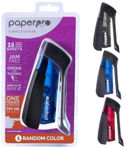 PaperPro Compact Classic Desktop Stapler, 15 Sheet Capacity, No Effort, Includes 105 Staples, One Finger, 80% Easier Stapling, Assorted (Colors May Vary)