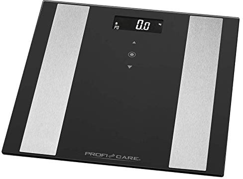 ProfiCare 8-i-1 glas-analysvåg, personvåg med kroppsfettanalys, personvåg digital med Step-On-automatik, personvåg med högkvalitativ vägningsyta, svart/rostfritt stål, PC-PW 3007 FA