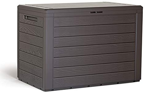 rg-vertrieb Gartenbox Woodebox 190L Auflagenbox Holz-Optik, Kissenbox für Garten & Balkon, Gartentruhe Kunststoff Wetterfest, Box Abschließbar (Umbra)