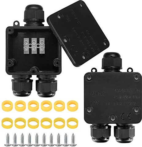 2 Stück IP68 Abzweigdose Wasserdicht Außen, IP68 Wasserdichte Elektrische Verteilerdose, Outdoor 3-Wege Elektrische Anschlussdose, Kabelanschlussdose 4 mm - 14 mm