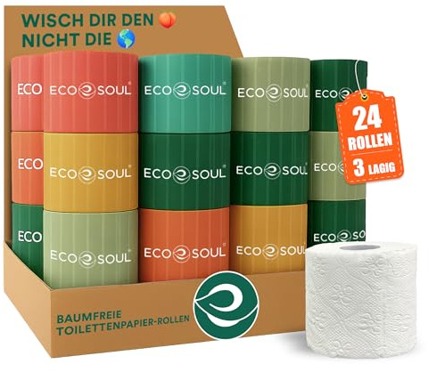 ECO SOUL Bamboo Toilet Paper 24 Mega Rolls 3 Ply, 300 Sheets per Roll | Eco-Friendly Septic Safe Organic Bath Tissues Sustainable Toilet Paper Compostable - FSC Certified