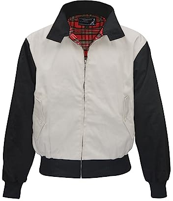 Spirit of England Mens Classic Harrington Style Jacket Knightsbridge Two Tone Black Beige Tartan Lined (Large)