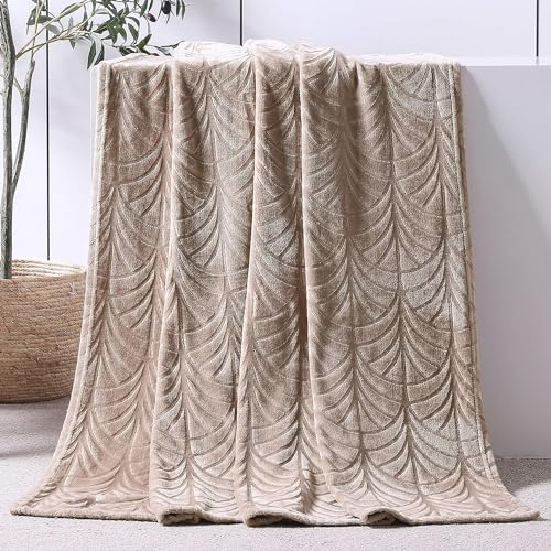 Whale Flotilla Manta para Sofá con diseño de Hojas, Manta para Cama de Franela Muy Suave y Acogedora, 130 x 150 cm, Beige