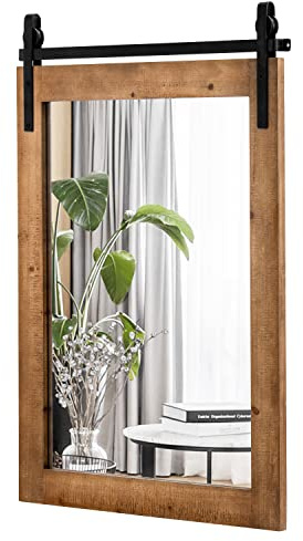 COSTWAY Rechteckiger Spiegel mit Holzrahmen, 76,5 x 56 cm, Rustikaler Wandspiegel, Unbrechbarer Hängespiegel mit Metallhalterung, für Flur, Wohnzimmer, Schlafzimmer (Braun)