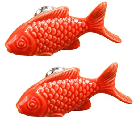2pcs Poignet de Placard Design en forme de petit poisson Poignées D'armoire en porcelaine Boutons Porte pour Enfants Joli manche en céramique Tirage pour Tiroir,Armoires (red)