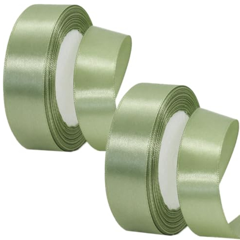 EIHI Nastro di raso verde salvia, 25 mm per confezioni regalo, 44 m, in poliestere spesso, per artigianato, Natale, San Valentino, bouquet, torte e decorazioni per feste di nozze