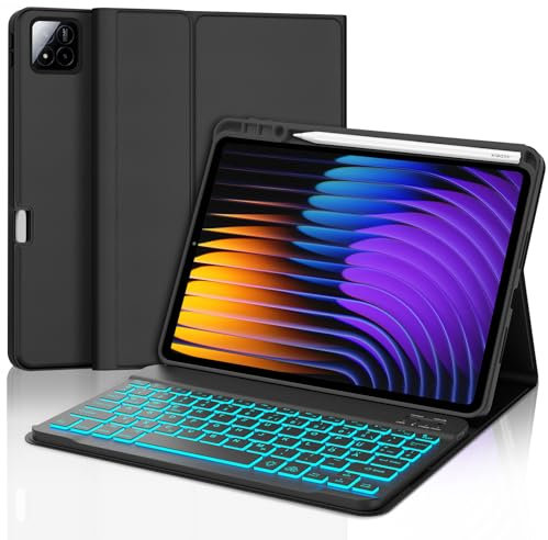 JADEMALL Bluetooth Tastatur mit 7-Farben-Beleuchtung für iPad 10.9“/10.2”/9.7“, iPad 11, Samsung - Kabellose, Ultraleichte Deutsche Tastatur mit iOS-Sondertasten, ohne Touchpad (Schwarz, 10 Zoll)