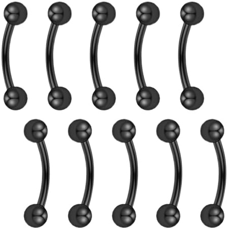 Besyvvin 10stk Curved Barbell 6mm Piercing Augenbrauen Lippe Septum Rook 1,2mm Chirurgenstahl Augenbrauenpiercing Schwarz