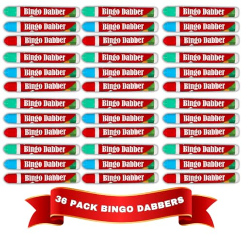 Great British Home Bingo Dabbers - Confezione da 36 penne per bingo (3 confezioni da 30,5 cm, rosso brillante, blu e verde), anti-gocciolamento, per giochi di bingo con familiari e amici