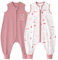 Looxii 2er Pack Baby Sommerschlafsack mit füßen 0.5 Tog Schlafsack Baby 100% Baumwolle Baby Schlafsack für Kinder 4-6 Jahre Jungen Mädchen 100 cm Rosa Bär