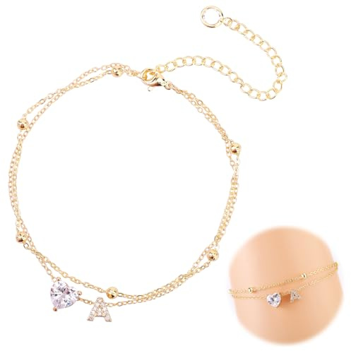 Mikovivi Ankle Bracelet for Women, Adjustable Letter Heart Design Waterproof Gold Initial Anklet Perfect Summer Beach Jewelry Alphabet Foot Chain Decorations and Gifts(Letter A)