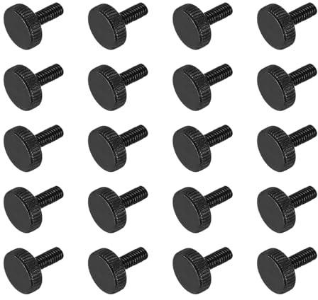 MECCANIXITY 20pcs M4 x 8mm Knurled Thumb Screws, Black Steel Flat Head Thumb Screws Metric Knurled Bolts Grip Knobs Hand Tighten Thread Fasteners
