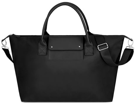 Gladdon Large Nylon Tote Bag for Women Zipper Travel Purses with Shoulder Strap Black