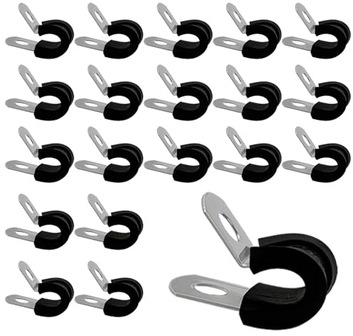 KLINNA 20 fascette stringitubo da 6 mm in acciaio inox 304, morsetti a P e fascette per cavi con inserto in gomma, fascetta per tubi a vite ammortizzante per cavi