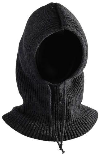 MLPKOI Cagoule Femme Hiver, Balaclava Tricoté Coupe-Vent Bonnet Épais avec Cordon De Serrage Chapeau Écharpe à Capuche pour Les Sports de Plein Air pour Femme et Homme