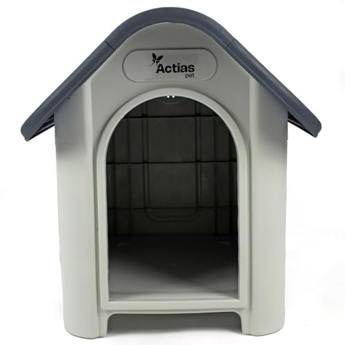 Actiaspet Plastic Dog Kennel – Weatherproof Outdoor Dog House – Raised Floor & Ventilation – 75 x 59 x 66cm – Suitable for Small to Medium Dogs