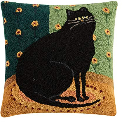 Peking Handicraft 30WK97C16SQ Cat in A Corner Hook Pillow, 100% Wool and Cotton