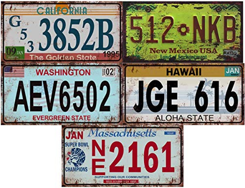 - Set of 5 USA car Registration Plates in Metal, with Aged Effect - replicas of Real American Plates (Old2)