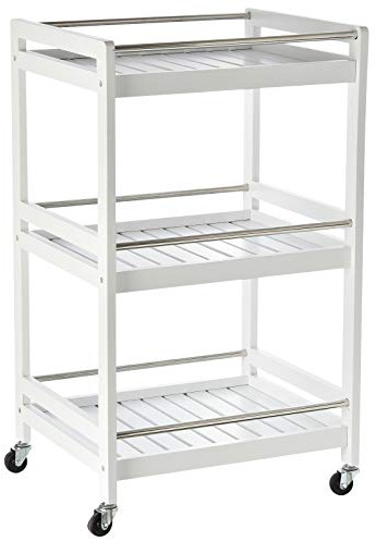 HOMCOM Carrello da Cucina Salvaspazio in Legno e Acciaio Inox, con 3 Ripiani e 4 Ruote 360°, Bianco, 45 x 38 x 78cm