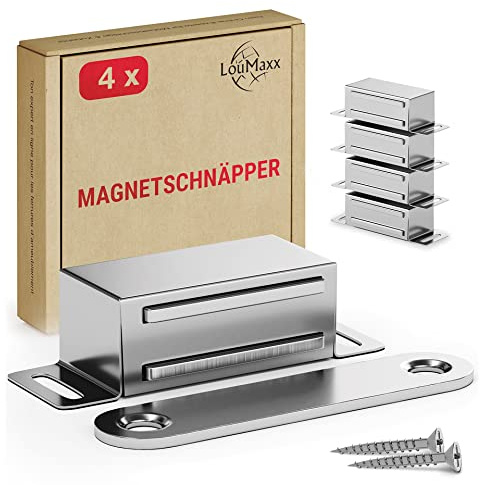 LouMaxx Calamita per Mobili - Chiusura Magnetica forte - Forza di tenuta 4kg - Set di 10 in bianco - Serratura Magnetica – per Porte, Mobili, Cassetti