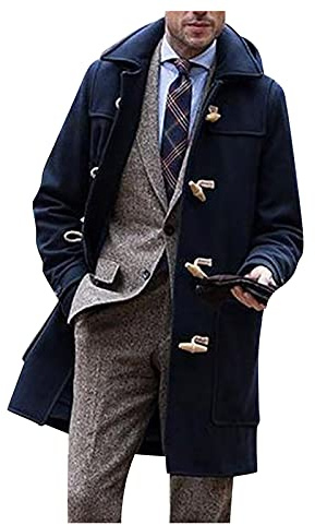 KINKOCCL Mens Wool Coat Trench Coat Warm Duffle Collar Windbreaker Double Breasted Long Jackets Coat Windbreaker Outwear Wool Overcoat Full Length Double Breasted Long Pea Coat