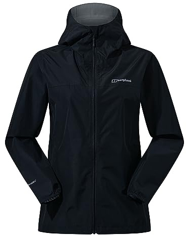 Berghaus Women's Deluge Pro 3.0 Shell Rain Jacket | Breathable Coat | Durable | Waterproof | Adjustable Waterproof Jacket, Black/Black, 12
