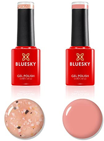 BLUESKY Gel Nail Polish Set, Flower Gel Duo, Dancing Dahlia BFL01 and Corsage, 2 x 5ml Gel Nail Polishes, Coral, Orange, Jelly, Nail Art (Requires Drying Under UV or LED Lamp)