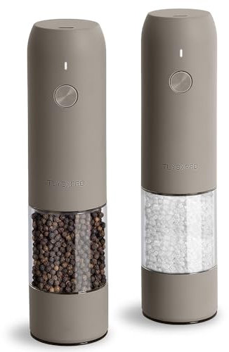 TLYSXPRO Set di 2 macinasale e pepe elettrico, ricaricabile USB, regolabile, macinapepe elettrico con luce LED, spazzola per la pulizia, utensili da cucina, Greige