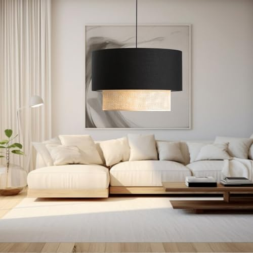 lux.pro Lámpara Colgante Lámpara de Techo Luminaria de Suspensión para Pasillo Restaurante 1xE27 20 W Plástico Tela 70 x Ø 30 cm Negro/Amarillo