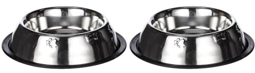 Arquivet Gamelle Inoxydable antidérapant décorée- 450 ML / 20 cm - Base Non Glissante - Chiens et Chats - Récipient de Nourriture pour Animaux de Compagnie (Lot de 2)