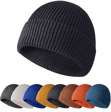 Enwokran Gorro Lana Hombre de Punto Forro Polar Gorro Unisex Retro Beanie Cap con Bordes Enrollados Gorro Invierno para Hombre Mujere Talla única (Negro)