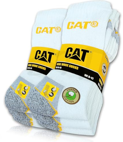 CAT Caterpillar 6 par riktiga arbetssockor kvinnor män arbetsstrumpor affärsstrumpor nya strumpor storlek 35–50, Vit, 39-42 EU