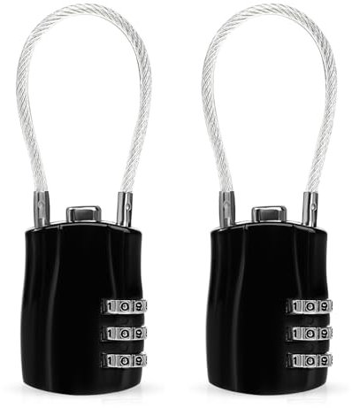JIYIN 2 Stück Kabelschloss Gepäckschlösser, 3 Stellig Zahlenschloss Vorhängeschloss Kofferschloss Sicherheitsschloss Drahtschloss Schloss mit Zahlencode für Koffer Gepäck Tasche (Schwarz)