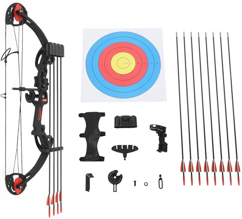 Fridgestea Compound Bow and Arrow Set, 16-29 LBS Adjustable Draw Weight, 260fps IBO Speed, Right-Handed, Includes 12 Arrows, Arm Guard, Single Pin Sight, Target Paper, for Beginners Teens (Black)