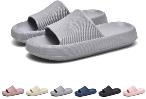 GemChve Claquettes Femme,Sandales Homme,Antidérapant Chaussons Léger Pantoufles de Douche Souplesse Sliders Soft Tongs pour Maison Piscine Jardin Geeignet DarkGray42/43EU