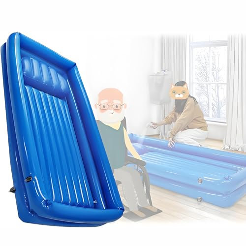 LBMED Medizinische Aufblasbare PVC-Badewanne, Nachttisch-Duschbadewannen-Set Mit Aufblasbarem Kissen, Integriertem Streifendesign, Hoher Elastizität Und Starker Abdichtung, Erfrischendes Badeerlebnis