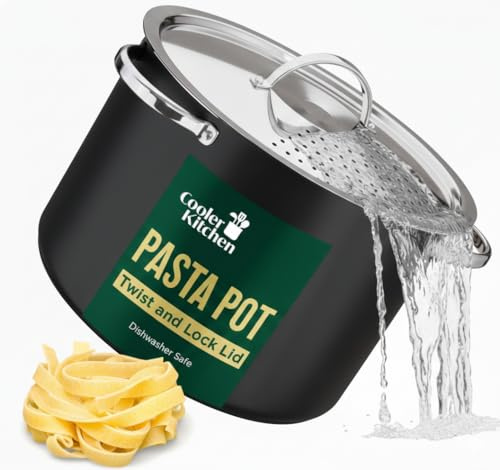 Stainless Steel Pasta Pot with Strainer Lid - 5.5 Quart Black Spaghetti Pot