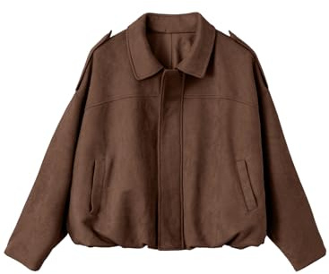EVALESS Jackets for Women Faux Suede Bomber Jackets Casual Long Sleeve Spring Coats Fashion 2026 Zip Up Cropped Jacket Trendy Outerwear with Pockets Brown XX-Large