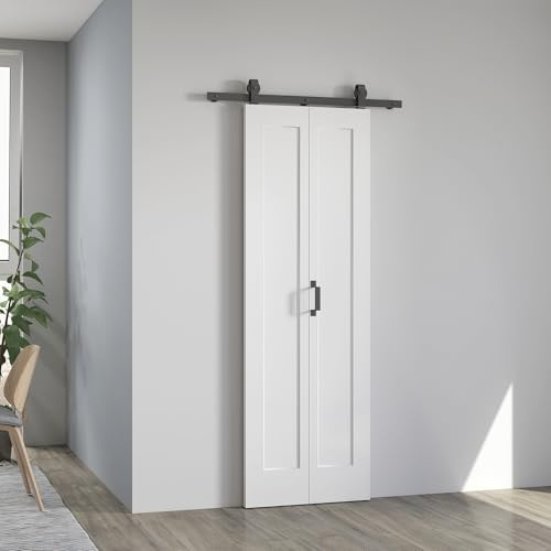 HOMCOM Porta Scorrevole a Libro 70x210 cm, Porta Pieghevole a Portafoglio con Maniglia e Superficie Verniciabile, Bianco
